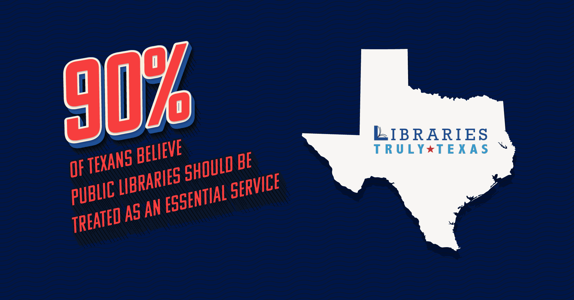 90% of Texans believe public libraries should be treated as an essential service. Libraries Truly Texas.